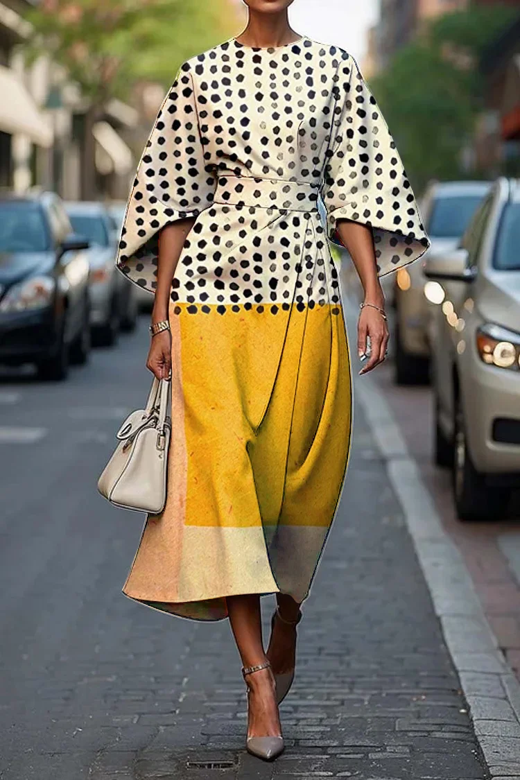 Women's Elegant Abstract Art Print Midi Dress