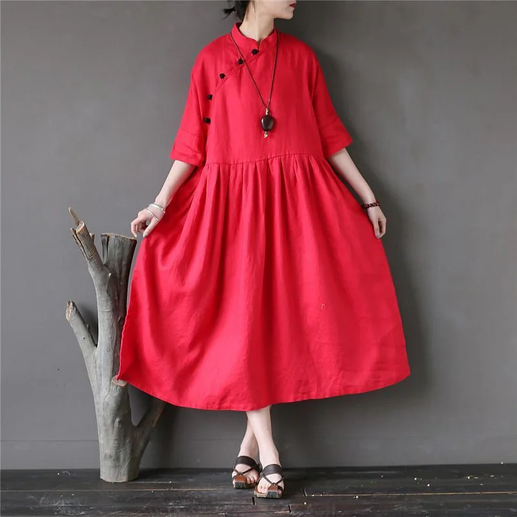Classy half sleeve linen summer clothes For Women Tutorials red Dresses