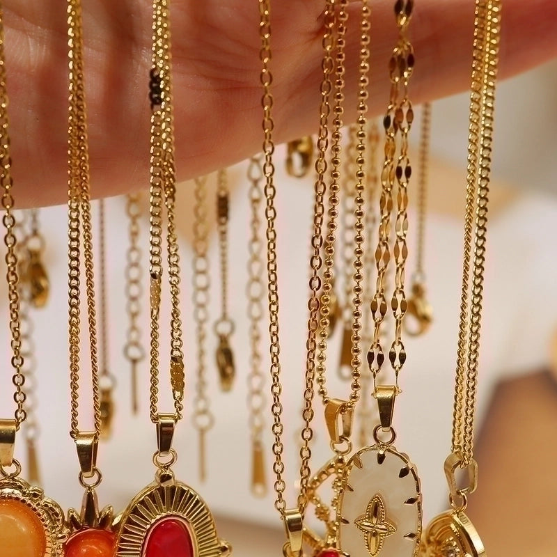 Vintage Style Vacation French Style Geometric 304 Stainless Steel Natural Stone 18K Gold Plated Plating Inlay Pendant Necklace