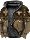 Men's Fleece Jacket Full Zip Hoodie Fleece Hoodie Sherpa Jacket Denim Blue Blue Yellow Camel Orange Hooded Tribal Graphic Prints Zipper Print Casual Daily Sports 3D Print Fleece Basic Designer Casual-KZyou
