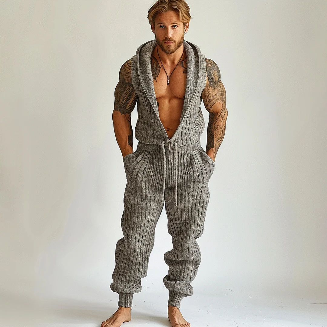 Retro Solid Color Casual Knitted Suit-inspireuse