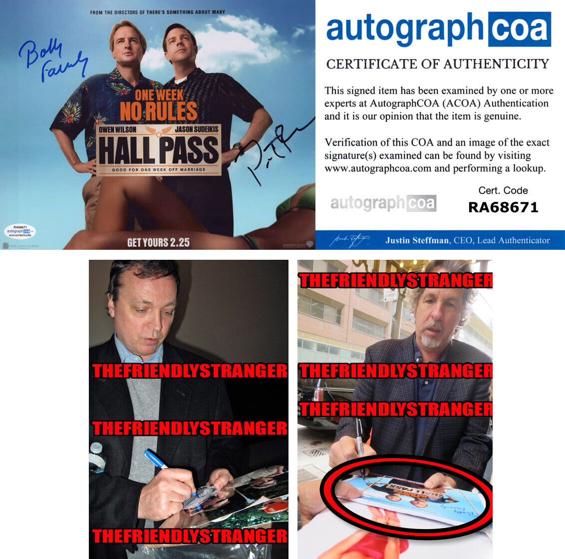 BOBBY & PETER FARRELLY Brothers signed HALL PASS 8X10 Photo Poster painting EXACT PROOF ACOA COA