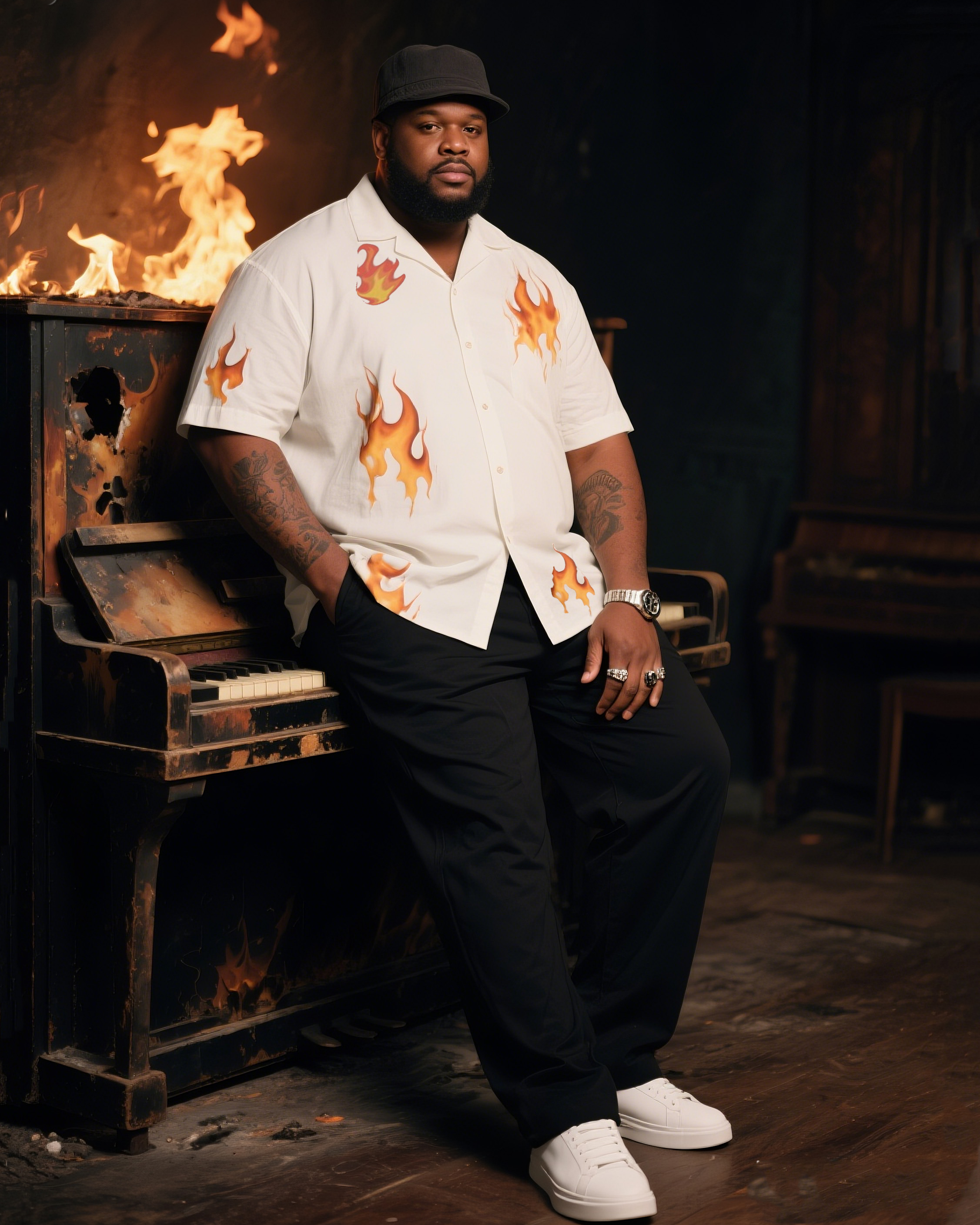 Big Boy Essential 2025 Fashion Flame Short Sleeve Shirt Trousers Suit