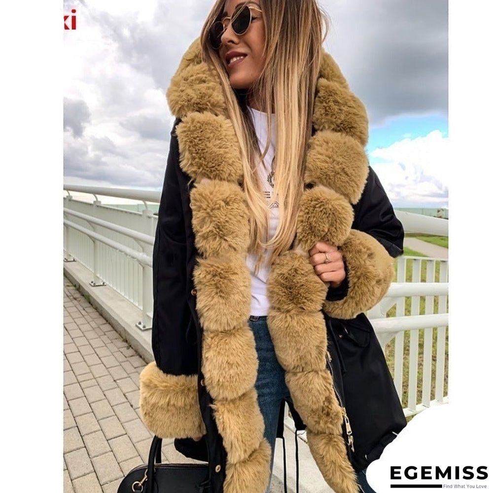 Faux Fur Patch Pocket Zipper Design Hooded Coat | EGEMISS