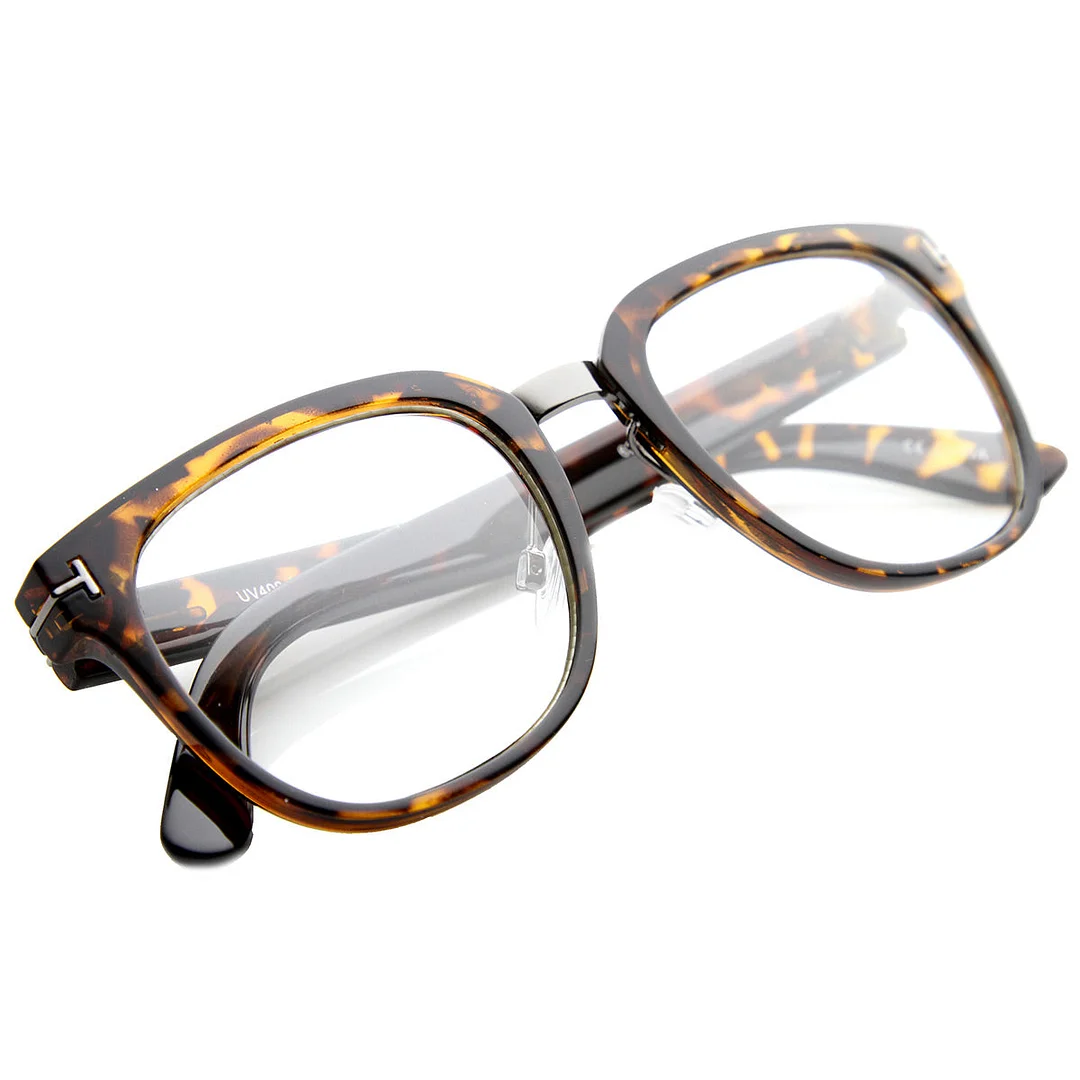 Metal Bridged T-Riveted Horned Rimmed Classic Style Eyeglasses