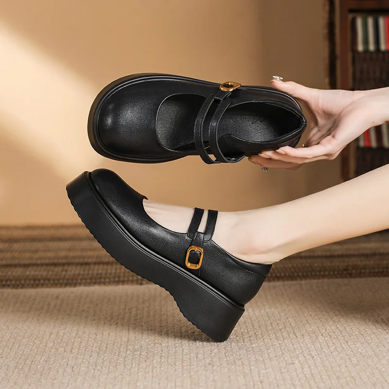 Tanguoant Tanguoant Mary Jane Platform Single Shoes Female Shallow Mouth English Wind College Korean Version Of Small Leather Shoes Female Round Head Loafer Female