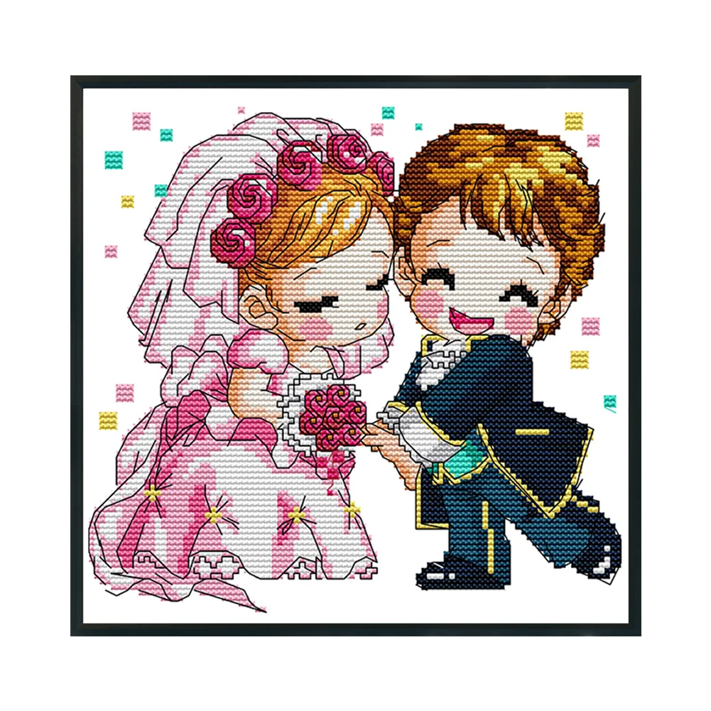 14CT Stamped Cross Stitch - Cartoon Wedding(Canvas|25*25CM)