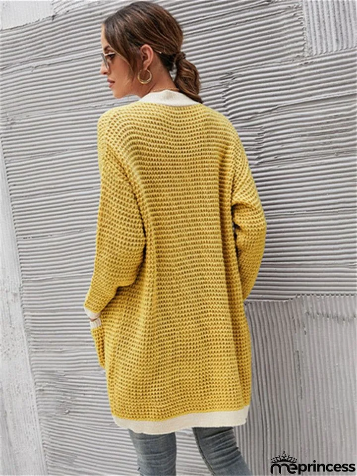 Loose Size Color Matching Long Sleeve Knitted Sweater