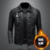 Trendy solid color leather jacket
