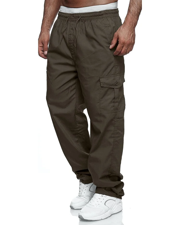 Loose Fit Leisure Trousers Drawstring Elastic Waist Solid Color