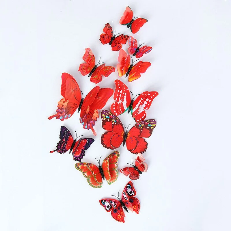 New style 12Pcs Double layer 3D Butterfly Wall Sticker on the wall Home Decor Butterflies for decoration Magnet Fridge stickers