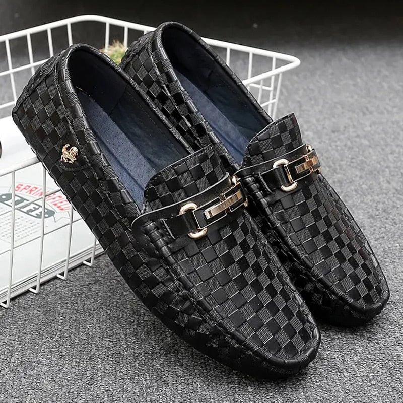 YRZL New Design Men Loafers Slip-on Driving Shoes Square Pattern Leather Men's Casual Moccasins 2022 Big Size Loafers for Men