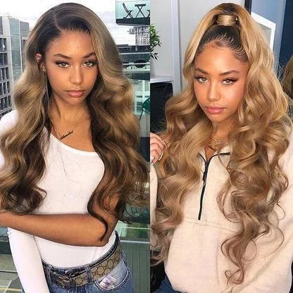 ELCNEPAL® | 360 Lace Wigs Pre Plucke Body Wave With Babyhair Brown Mixed Gold ELCNEPAL