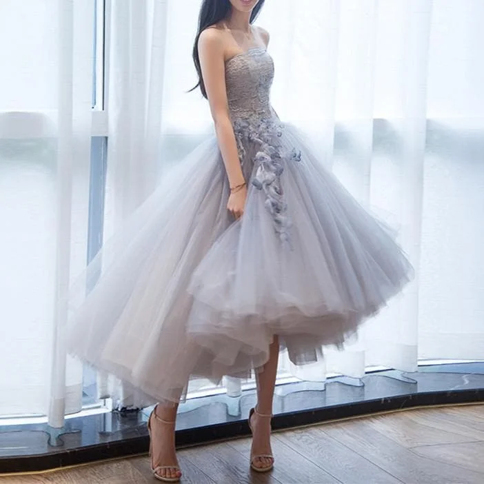 Grey Sweet Flower Tulle Party Dress SP14433