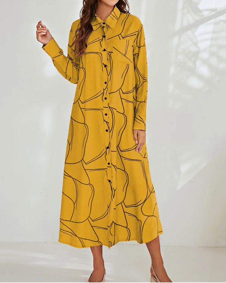 lapel line print dress