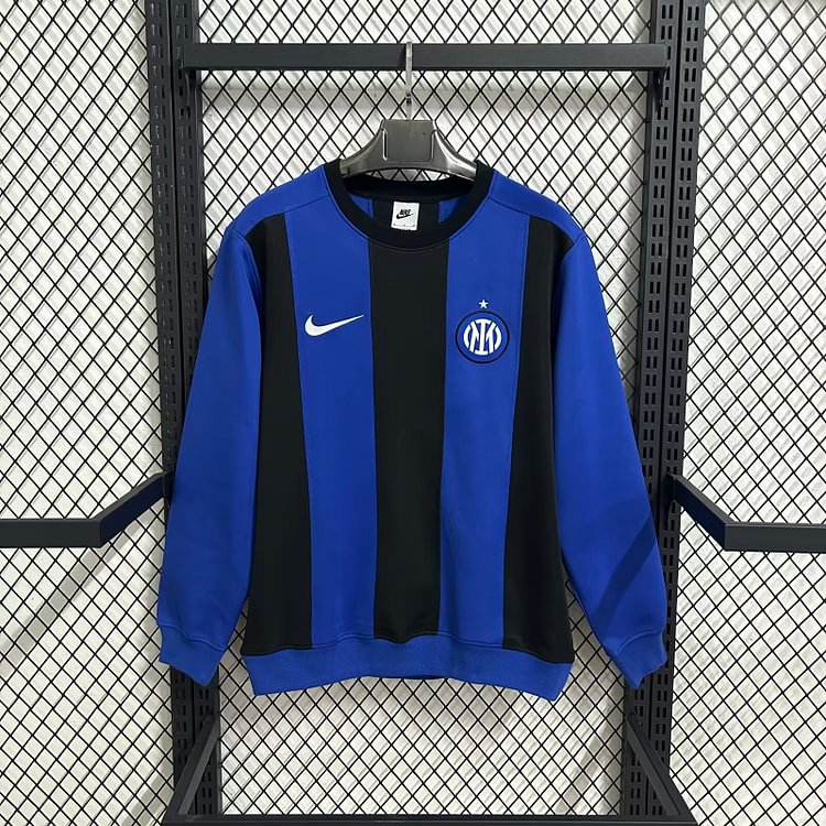2026-27 Inter Milan Blue and Black Striped Casual Thick Sweatshirt
