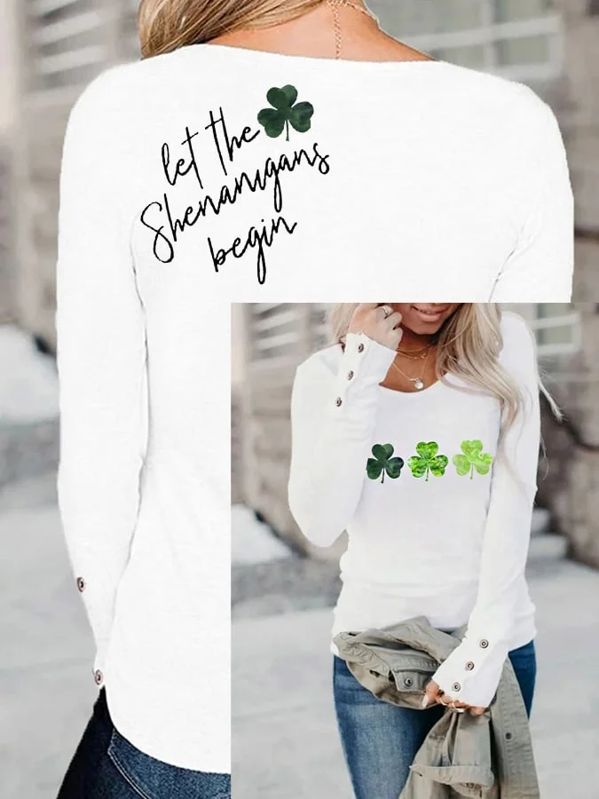 Let The Shenanigans Begin Lucky Shamrock Long Sleeve T-Shirt