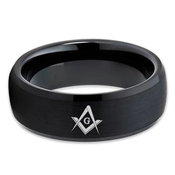 4mm 6mm 8mm 10mm Women's or Men's Tungsten Dome Beveled RingS Masonic Wedding Band - Black Brush Polish Masonic Wedding Tungsten Ring With Mens And Womens Comfort fit