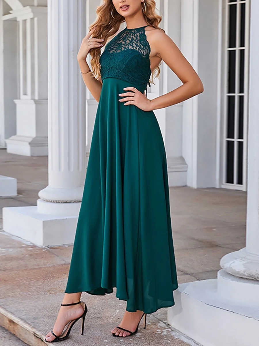 Round neck sleeveless high waist backless dress