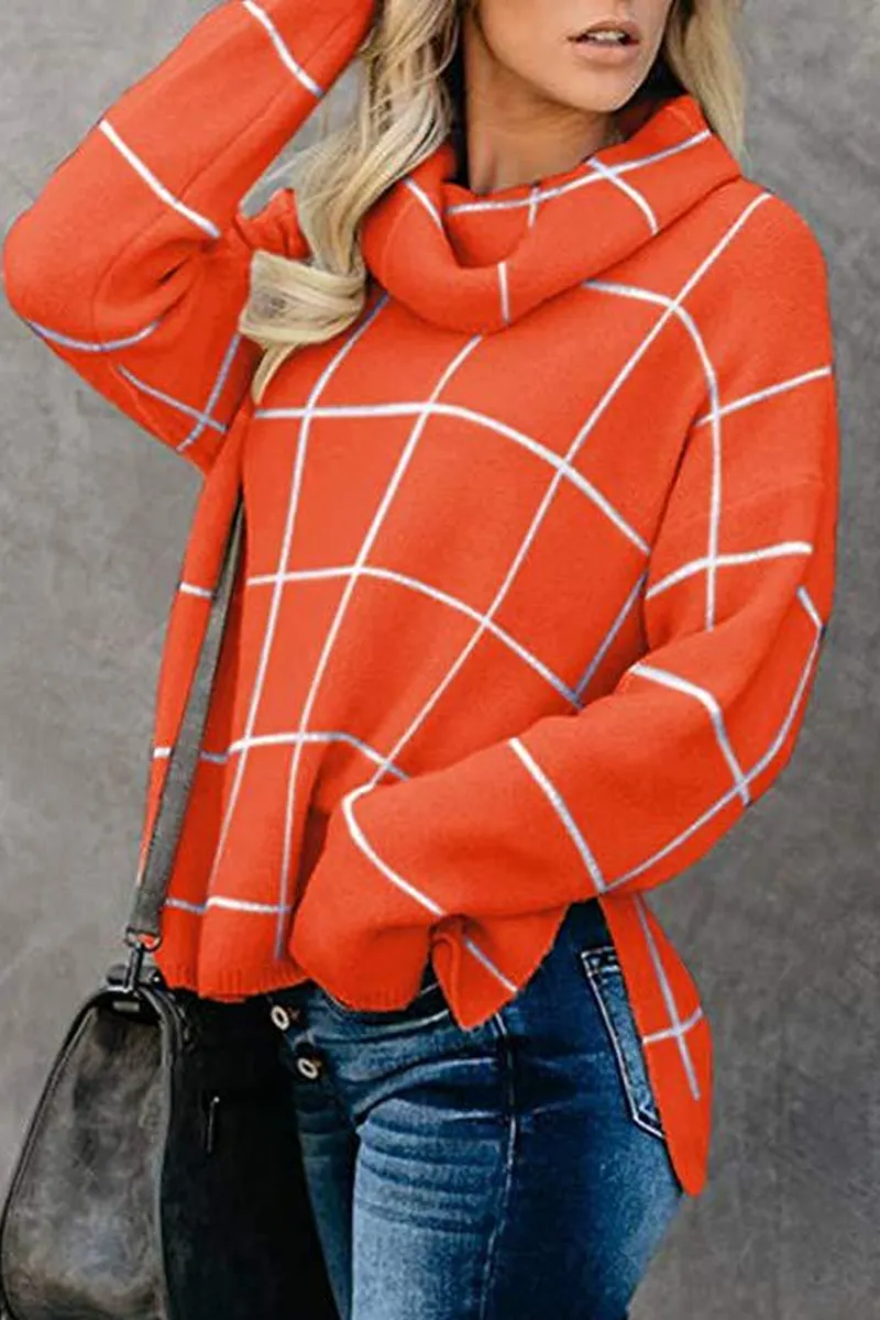 Turtleneck Plaid Casual Sweater