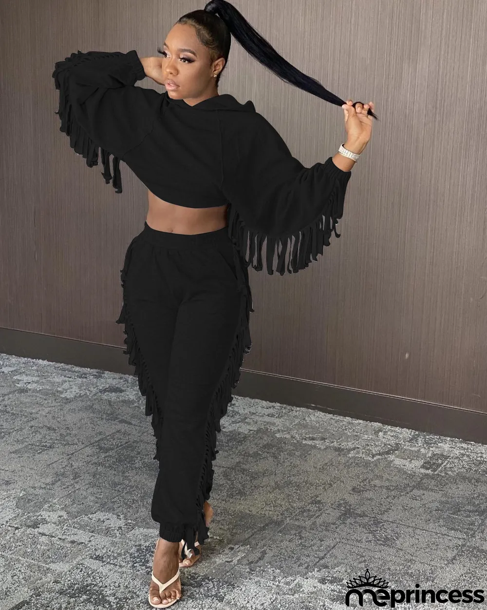 Sports Casual Hoodie Tassel Two-piece Set