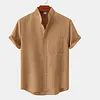 Men's Linen Shirt Henley Shirt Front Pocket Casual Shirt Black Short Sleeve Plain Hawaiian Holiday Clothing by Inlyline
