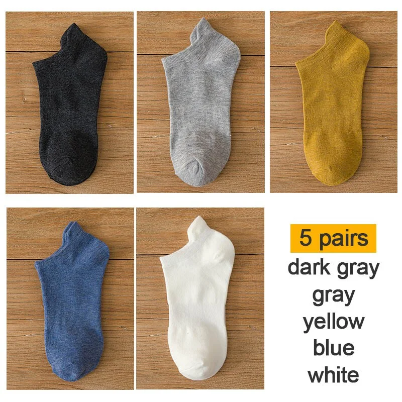 FINETOO 10pieces=5pair/lot Summer Cotton Man Short Ankle Socks Fashion Breathable Man Boat Socks Comfortable Casual Socks 38-44