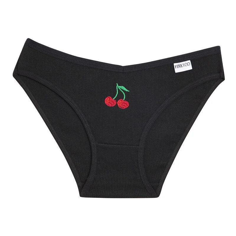 FINETOO Women Fruit Embroidery Panties M-2XL Cotton Underwear Sexy V Waist Briefs Ladies Soft Underpants Girls Panty Lingerie