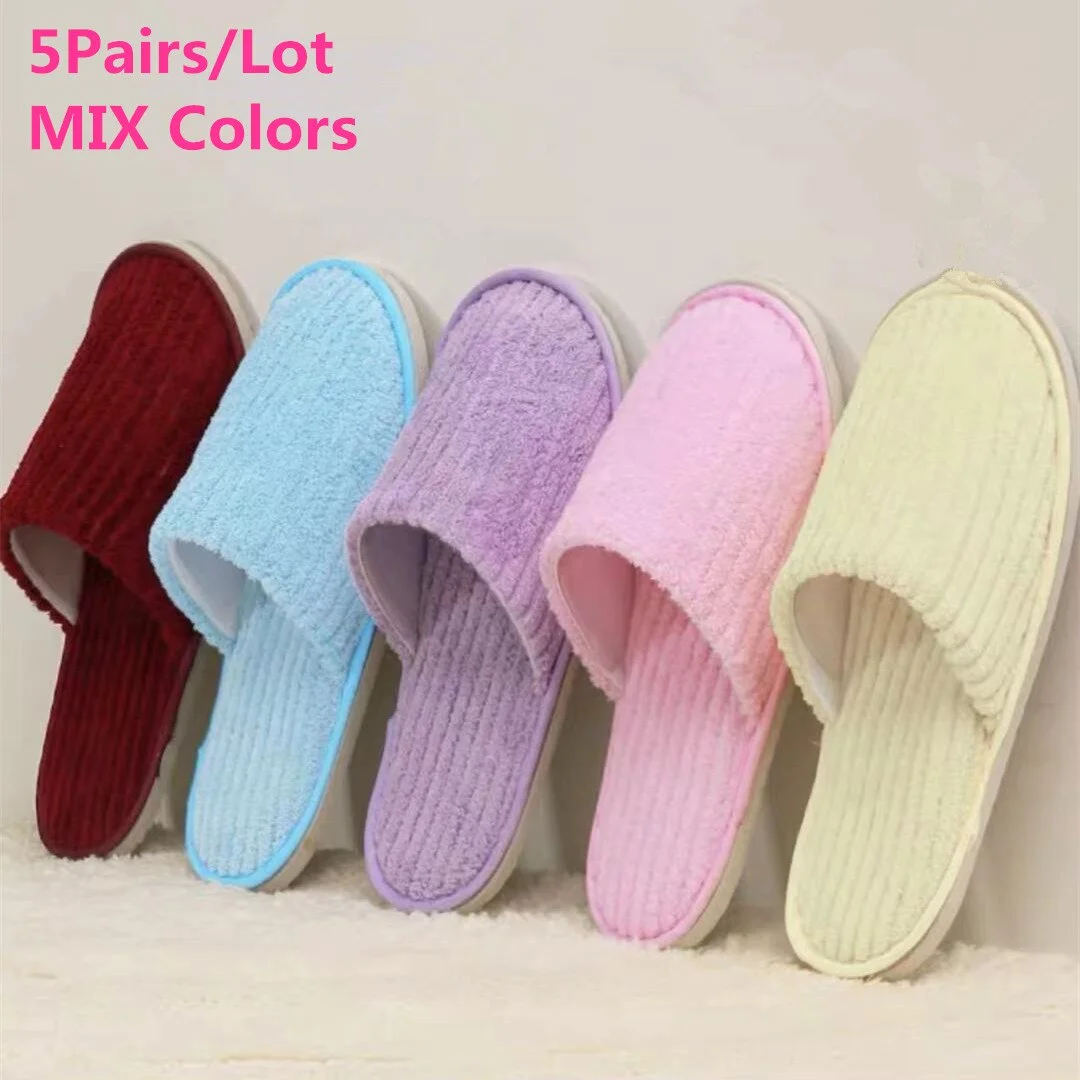 5 Pairs Winter Slippers Men Women  Hotel Disposable Slides Home Travel Sandals Hospitality Footwear One Size on Sale