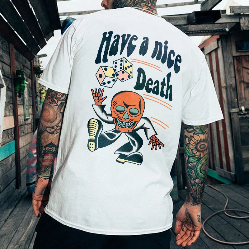 Have A Death Skull Print White T-shirt -  