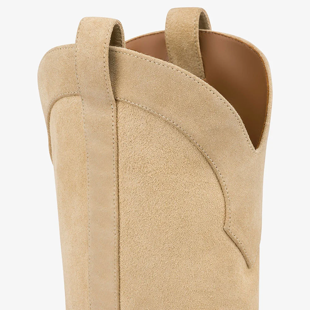 Khaki Vegan Suede Pointed Toe Stiletto Heel Western Boots for Women