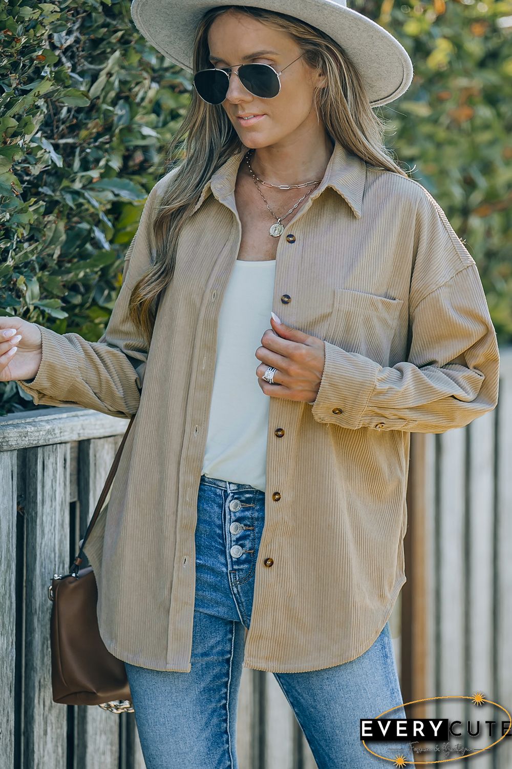 Khaki Corduroy Button Pocket Shirt