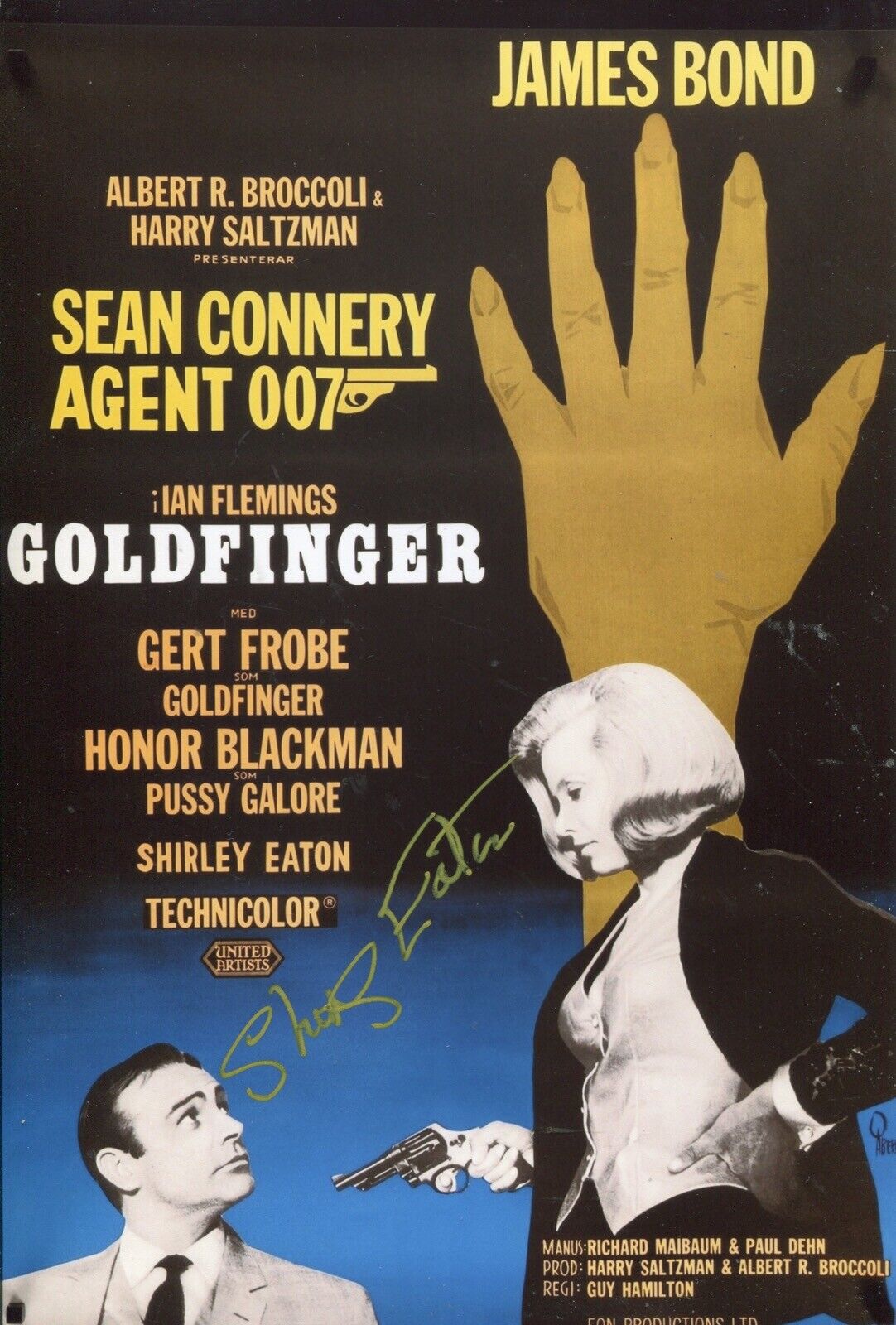 007 Bond girl Shirley Eaton signed GOLDFINGER art Photo Poster painting - UACC DEALER