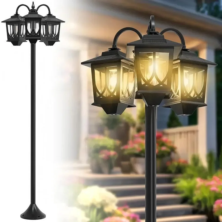 3-Head Waterproof Solar Powerd Lights for Garden, Lawn, Pathway, Yard, Front/ Back Door