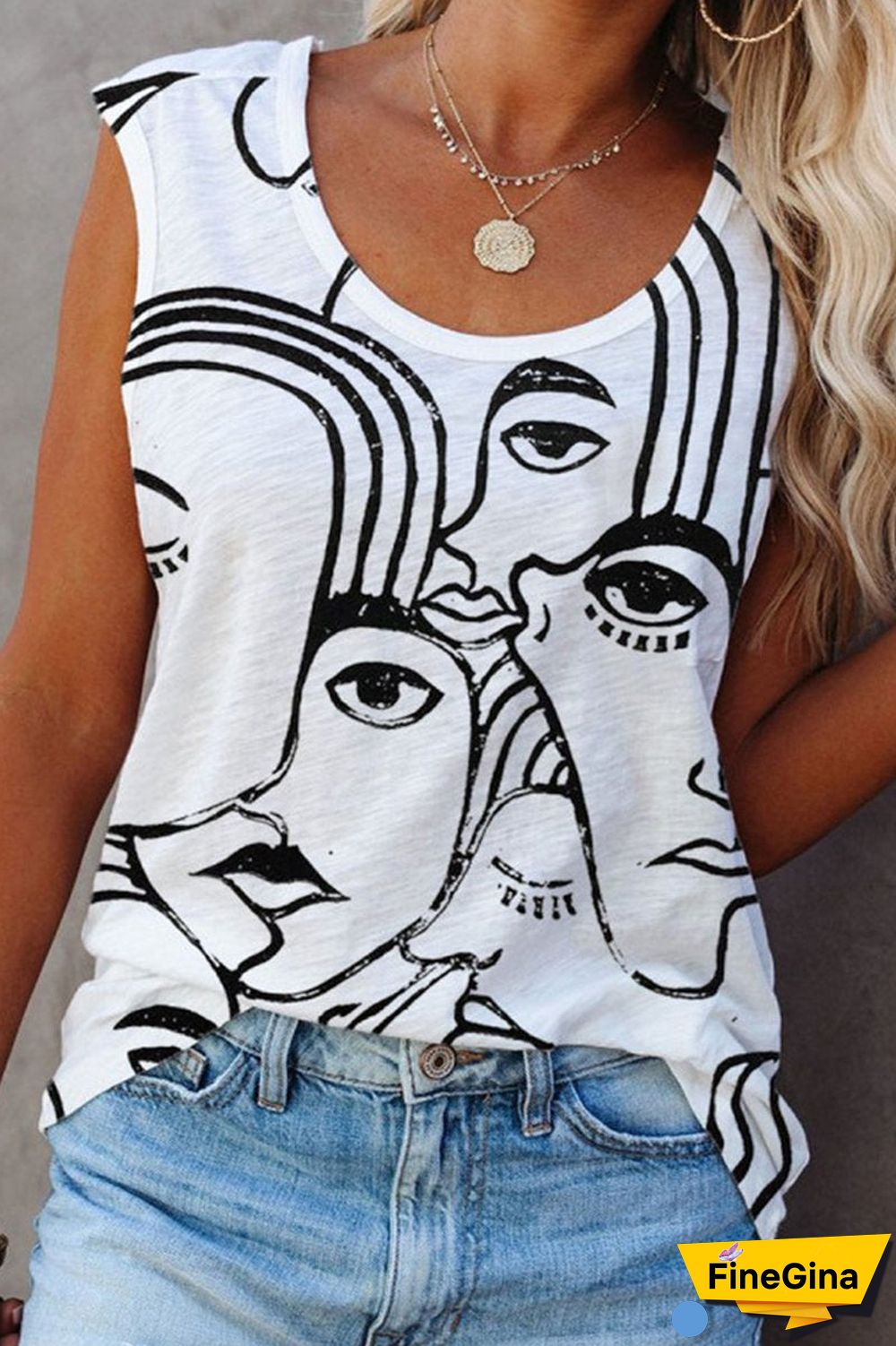 Abstract Print Round Neck Vest