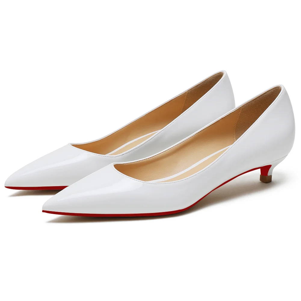 30mm Pointed Toe Red Bottom Kitten Heels Slip On Daily Pumps for Women-MERUMOTE