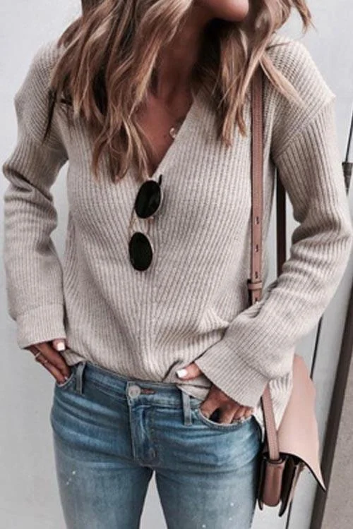 Deep V Neck Knitted Sweater