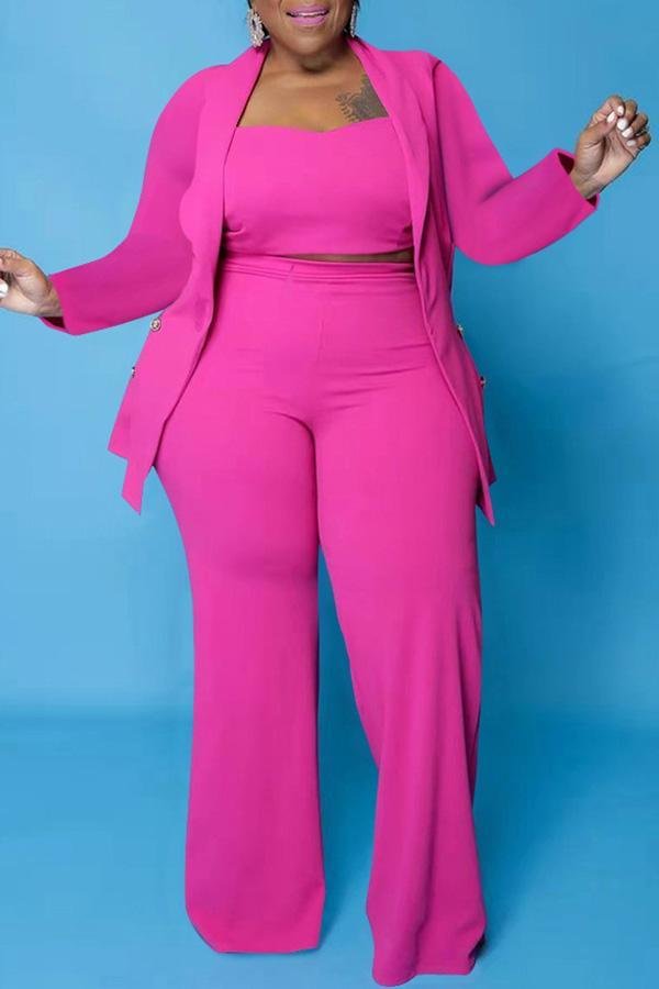Xpluswear Plus Size Barbie Pink Long Sleeve Cardigan & Pants 3 Pieces Set