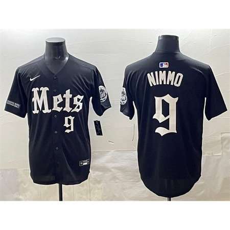 Men's New York Mets #9 Brandon Nimmo Black "Gotham Gothic Edition" Vapor Premier Limited Stitched Baseball Jersey