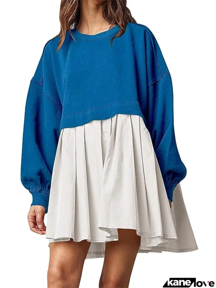 Female Casual Sweatshirt Patchwork Pleated Dress