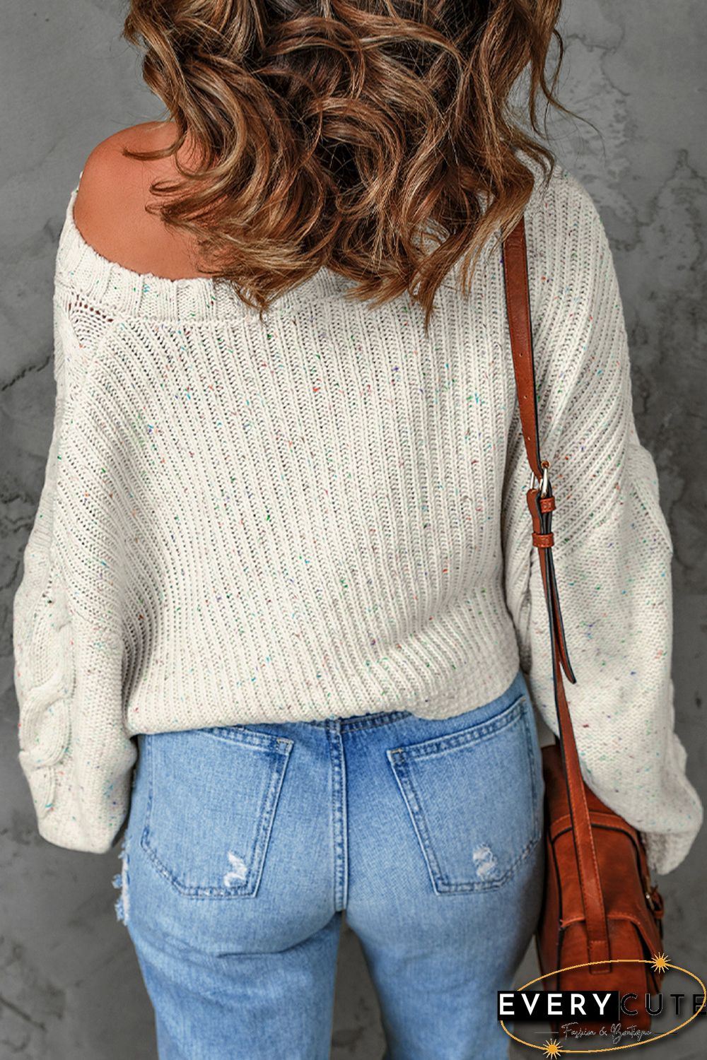 White Multicolor Pilling Detail Pullover Sweater