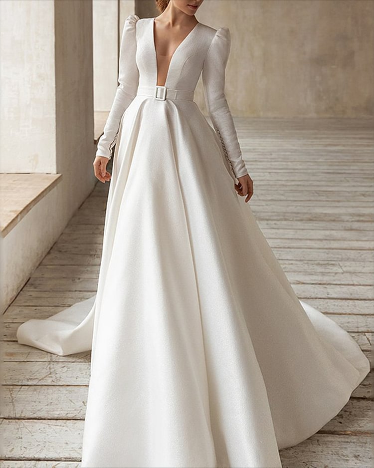 Women's V-neck Solid Color Dress