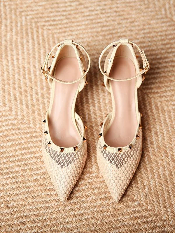 Fashion pointed toe comfortable breathable mesh stiletto rivet high-heeled shoes