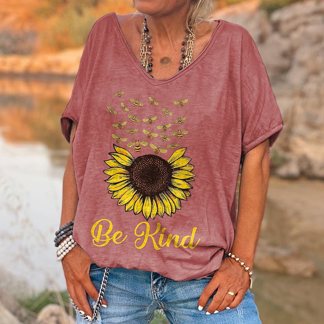 Be Kind Sunflower Printed Women's T-shirt