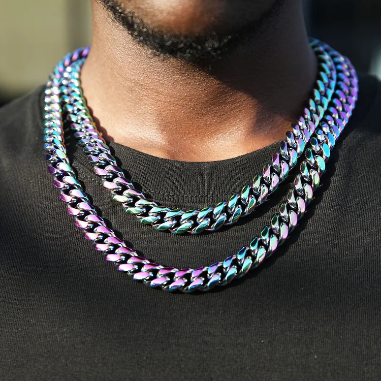 8MM Rainbow Miami Cuban Link Chain Necklace-VESSFUL