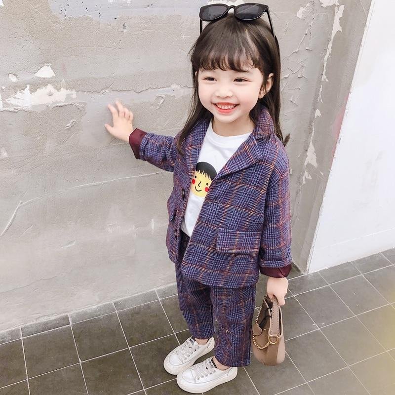 ins hot baby girls clothes sets 0-5 years old children's clothing Cotton Houndstooth plaid suit 2-piece suit spring and autumn