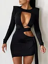 Sexy Asymmetric Hollow Round-Neck Long Sleeves Mini Dress
