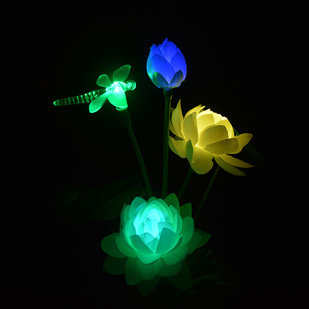 

LED Solar Light Dragonfly Lotus Flower Lawn Stake Lamp Garden Yard Light, White, 501 Original