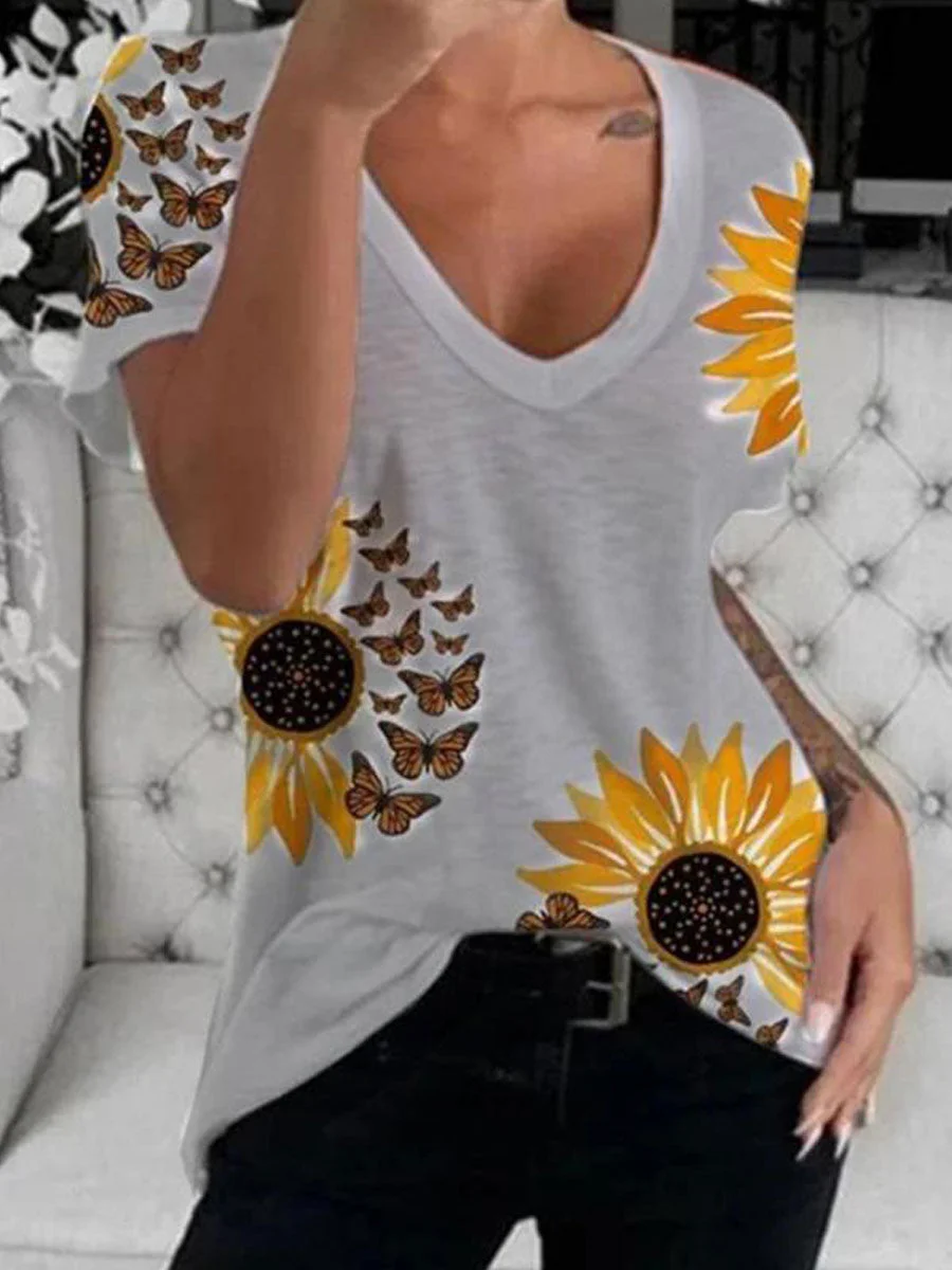 Sunflower Printed Short-sleeved T-shirt