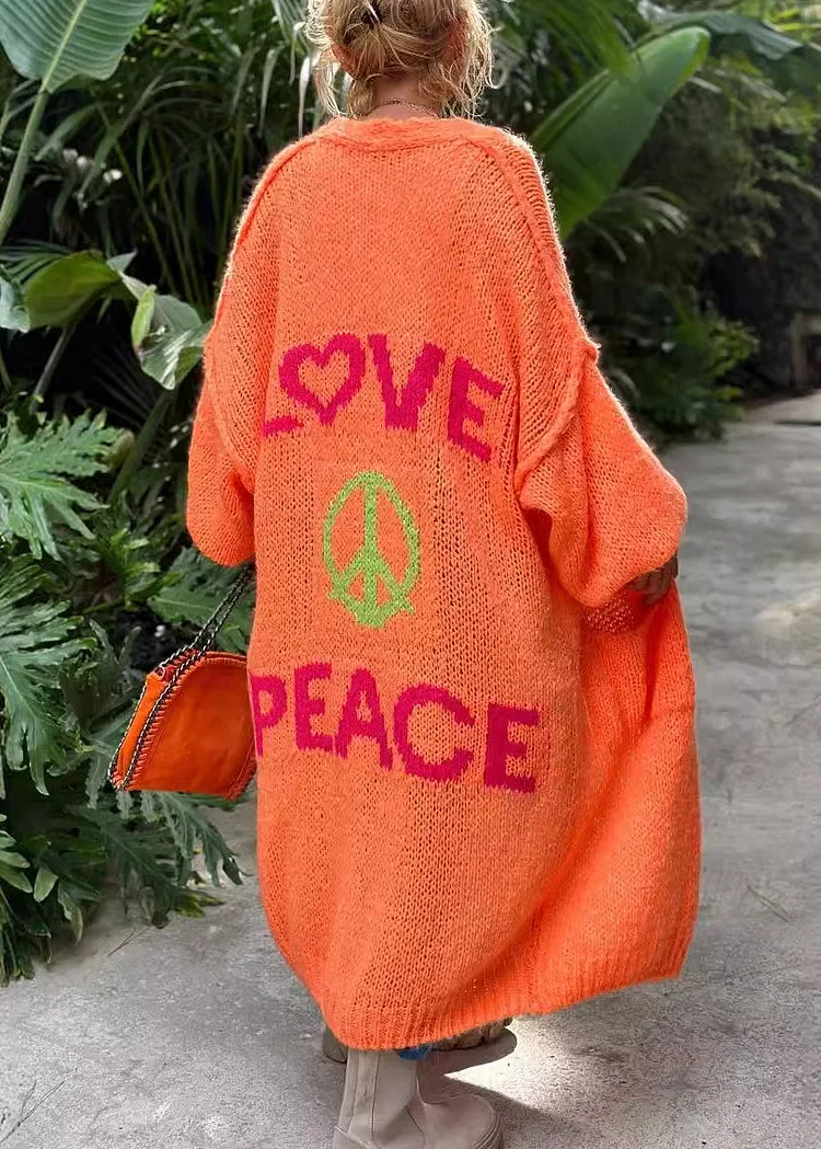 Boutique Orange Jacquard Oversized Knit Cardigan Fall